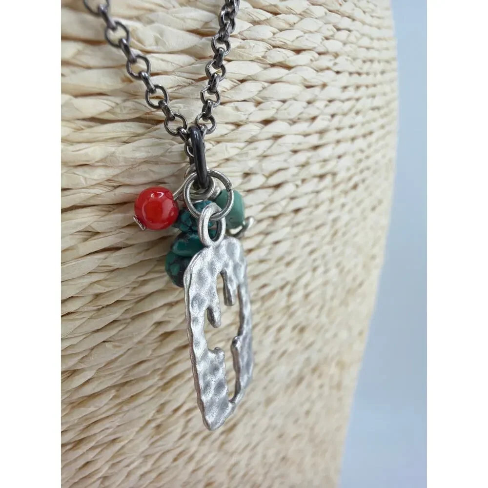 Handcrafted Southwestern Saguaro Cactus Hammered Pendant Necklace